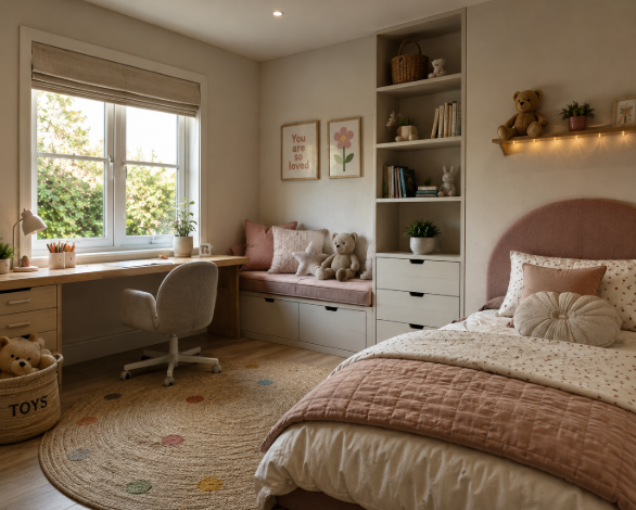 The Aurora Blushwood DreamNest Luxury Scandinavian Children’s Comfort & Study Sanctuary Suite