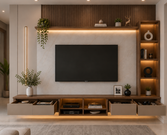 Royal Walnut Luxe Floating TV Console Wall
