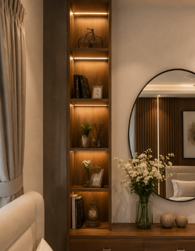 Modern Minimalist Master Bedroom with Designer Headboard Wall and Soft Neutral Palette gallery