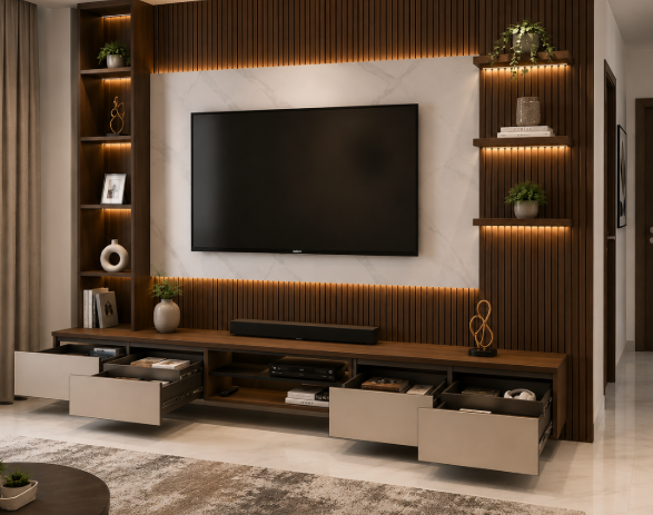 The Grand Imperial Walnut Symphony Luxury Entertainment Wall Console gallery