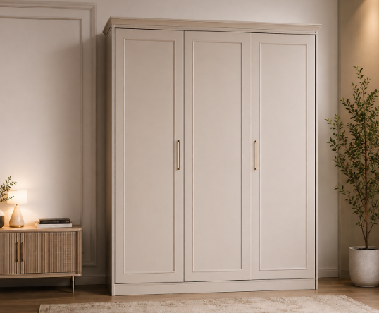 The Imperial Ivory Classic Modern Minimalist 3-Door Wardrobe with Timeless Contemporary Elegance