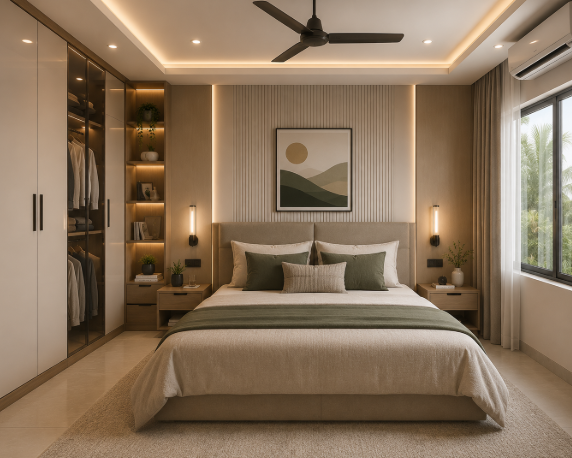 2BHK Home Interior with Coordinated Kitchen, Living and Bedroom Styling gallery