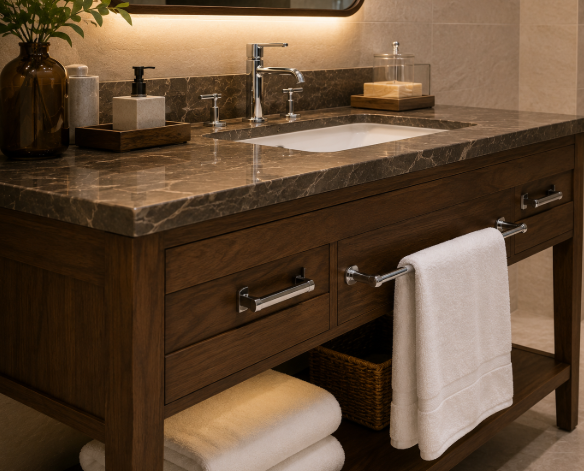 The Royal Walnut Serenity Spa Bathroom with Warm Marble Luxury and Contemporary Elegance gallery