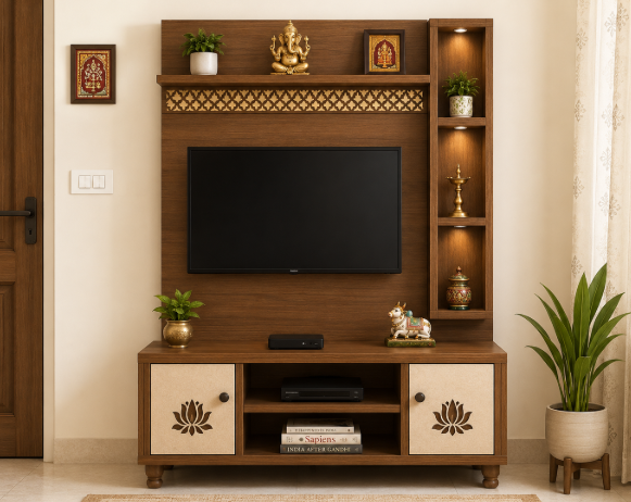 A Timeless Indian-Inspired Wooden TV Console Blending Traditional Elegance with Modern Living Luxury TV Unit